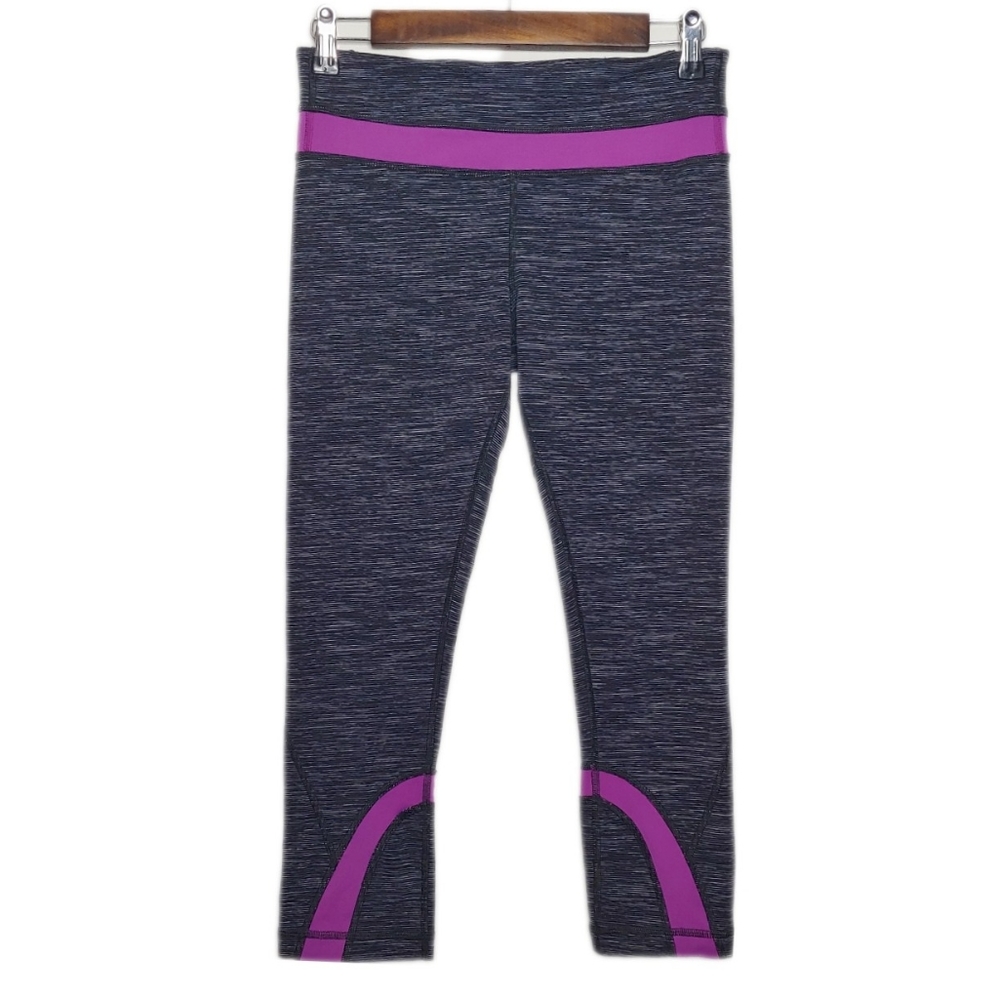 Lululemon Womens Athletica Heathered Gray Purple Athletic Capris Leggings Size 6
